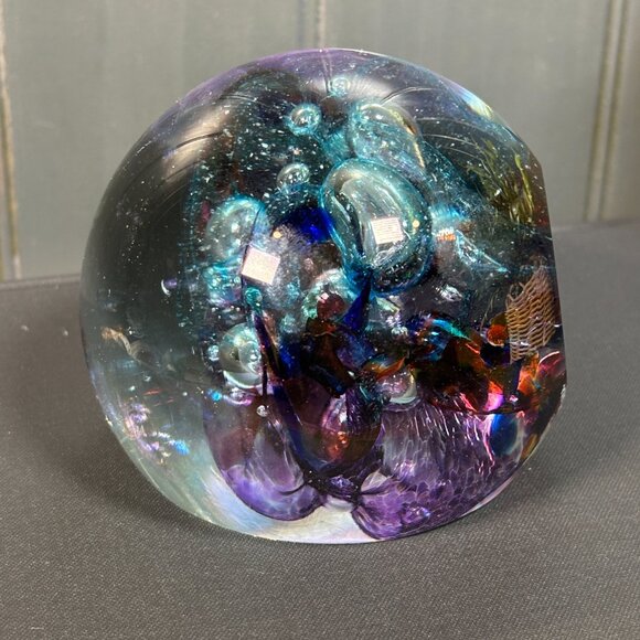 Signed Robert Held Art Glass Paperweight Vintage Studio Glass Orb Purple & Teal - Picture 9 of 12